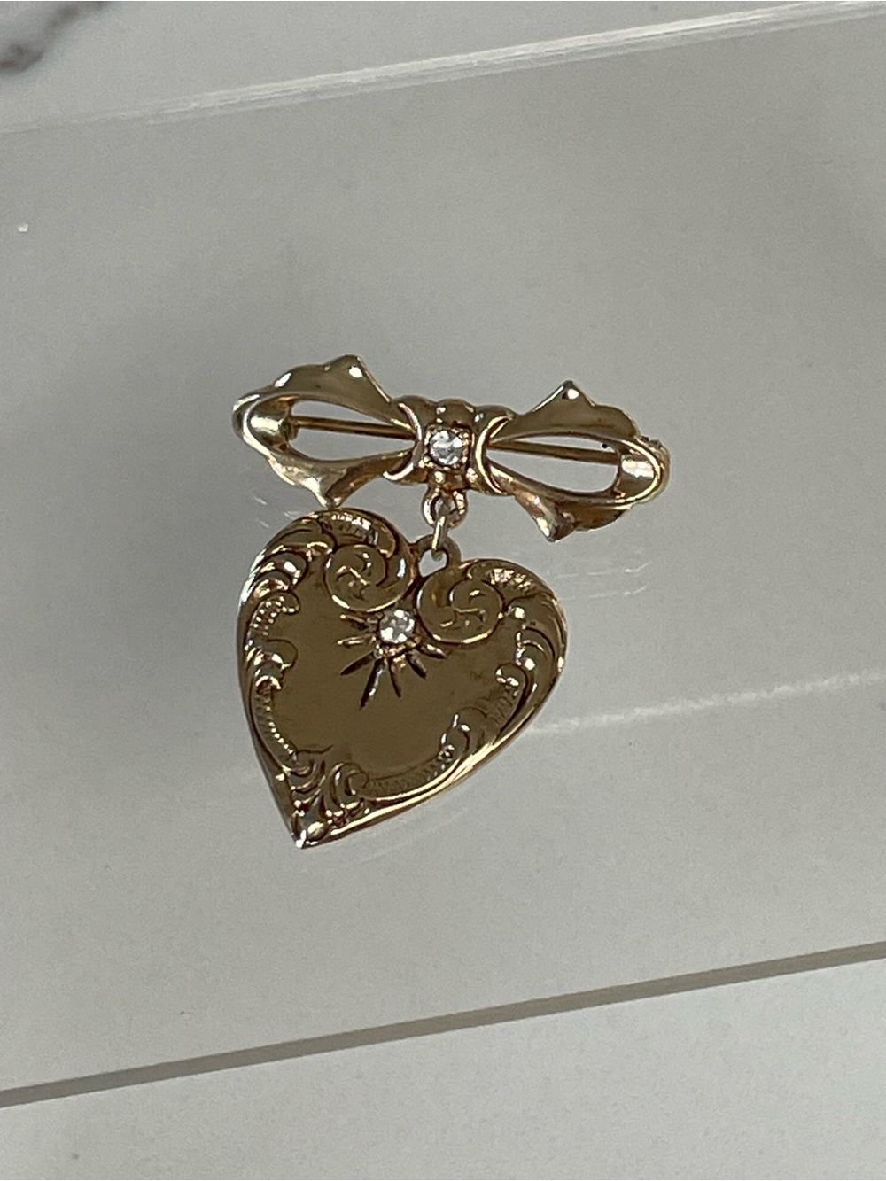 Vintage MCM Gold-Tone Heart-Shaped Dangling Brooch Pin